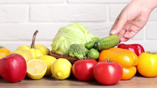 Arrangement of Fresh Colorful Fruits and Vegetables