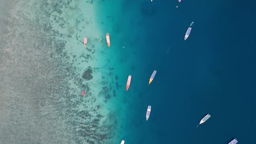 Aerial View on Ocean Boats Floating on Blue Water at Landscape of Summer Sea