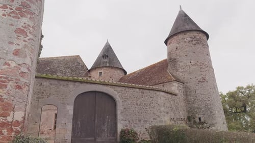Low angle view of Château du Bouchet (Castle of Le Bouchet), in Rosnay, France. Castle is surrounded