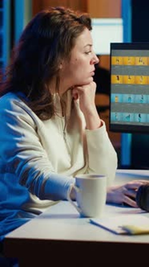 Woman Working at Computer at Night