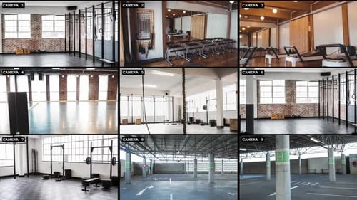 Telas com vistas de câmeras de vigilância CCTV