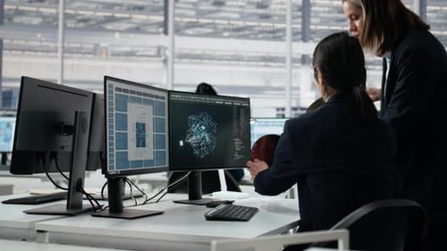 Analyzing Chip Architecture Neural Network AI and Expert in Microchip Factory