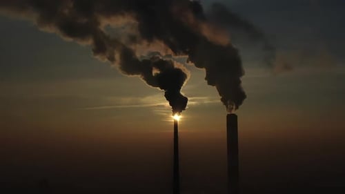 Factory pipe polluting air time lapse, environmental problems. Industrial factory pollution, smokest