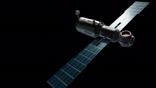 3D Space Satellite Rotating on Black Background