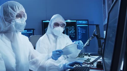 Group of Professional Engineer is Developing a Modern Microprocessor in a Futuristic Laboratory