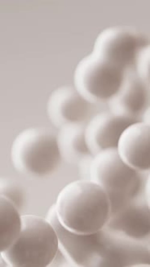 Abstract Vertical 3D Render Animation Moving Motion Milky White Milk Balls Orbs Animated Background