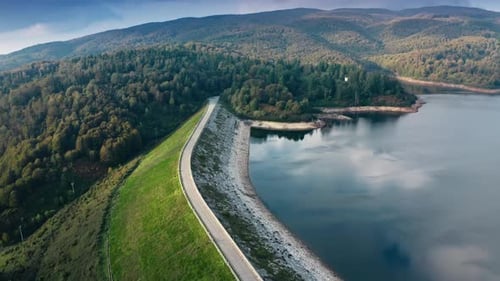 Dam Embankments in the Mountains Park Aerial View