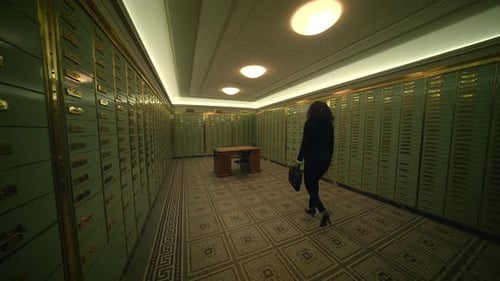 An Old Bank Vault with Safe Deposit Boxes and a Person Inside Symbolizing a Financial Institution