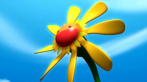 Smiling Cartoon Flower Animation in Blue Sky