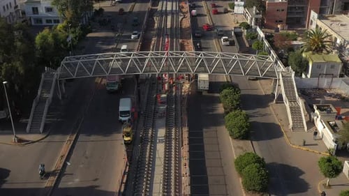 Aerial shot of a tramway working site in casablanca