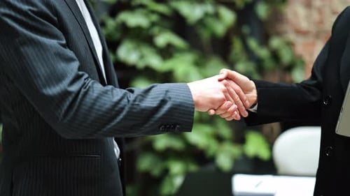 Business Partners Shaking Hands After Successful Meeting in Modern Office