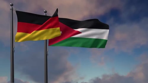 Germany and Palestine Flags Waving Together in Sky