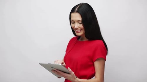 Office, Business, Education, Technology and Internet Concept - Businesswoman or Student With