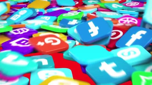 Colorful 3D Social Media App Icons Reveal Transition