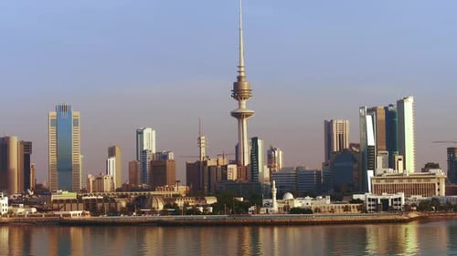 Aerial Evening View of Kuwait City Before Sunset
