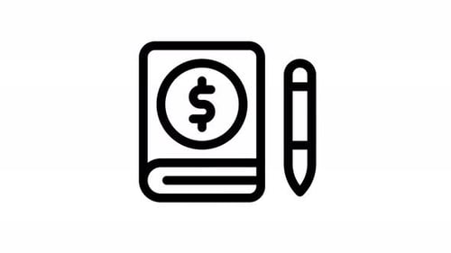 Animated Flat Design Financial Ledger Icon with Pen