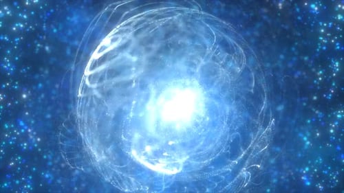 Dynamic Blue Particle Sphere Energy Reveal Loop Background