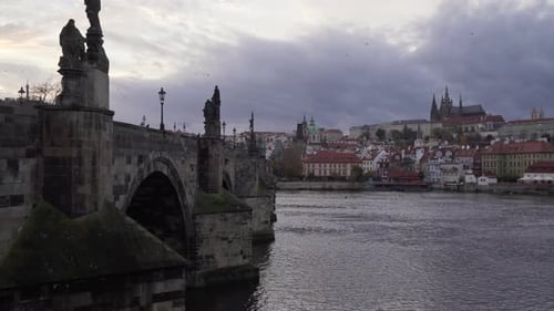 Charles Bridge or Karluv most is popular tourist attraction in Prague, Czech Republic