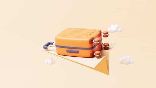 Loop animation of cartoon style luggage with travel theme