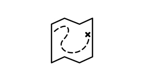 Minimalist Map Icon Unfolding with Dotted Path and X Mark Animation