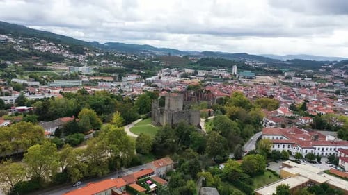 Aerial view of Guimaraes castle in Guimaraes old town, Portugal.