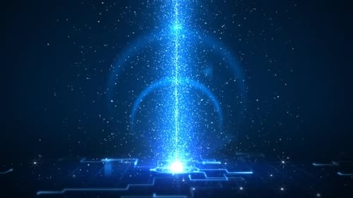 Futuristic Digital Light Beam on Blue Circuit Background