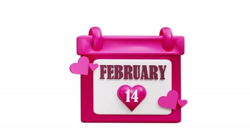 Animated 3D Calendar Revealing February 14 with Hearts