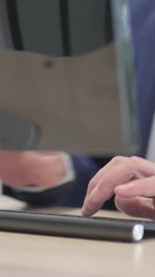 Close Up of Senior Old Businessman Working on Computer, Typing, vertical video