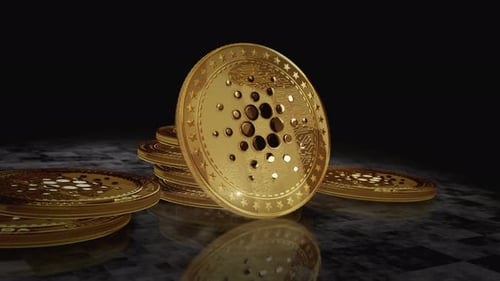 Cardano ADA cryptocurrency golden coin loop on digital screen