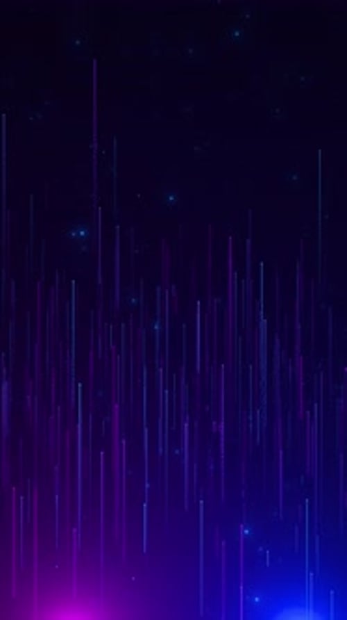 Futuristic Vertical Data Stream with Glowing Abstract Lines and Particles Background