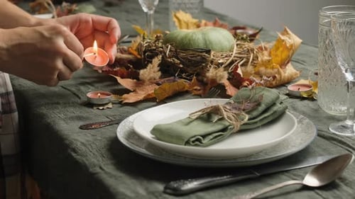 Festive Fall Table Setting with Pumpkin Centerpiece