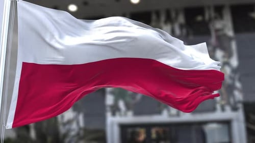 Waving Polish Flag Animation Loop with Realistic Fabric Motion