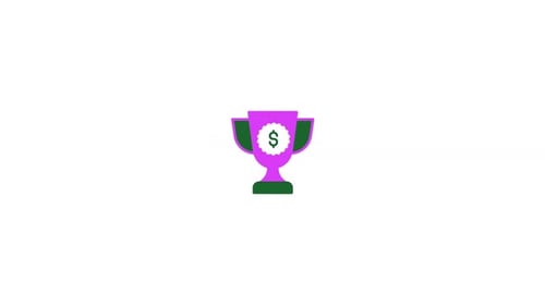 Animated Flat Design Trophy with Bouncing Dollar Sign