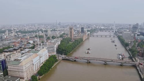 London Aerial View with Urban Architectures and Famous Landmarks Like Tower Bridge and London Eye