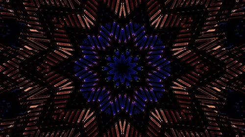 Animated 3D abstract.Curved lines and colorful light points black background,seamless circle