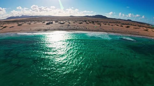 Aerial Kitesurfers at Fuerteventura Crescent Beach and Dunes
