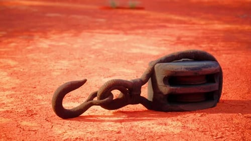 A Rusty Metal Hook on a Vibrant Red Dirt Road