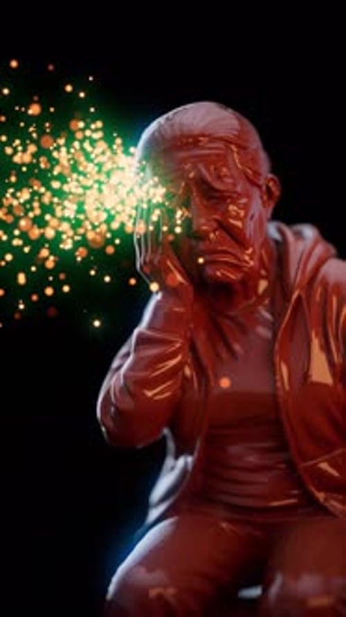 Conceptual 3D animation of a woman experiencing a stroke in vertical format