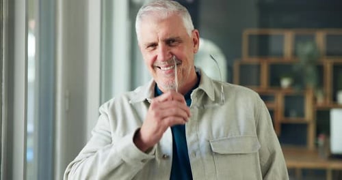 Glasses, face and professional with business man in office for about us, pr agency and confidence