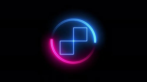 Glowing neon line frame with pink and blue colors circle on black background. Vd 1161