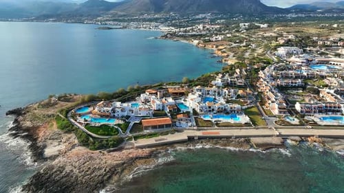 Hersonissos Cretan greek island resorts and coastline, Aerial view