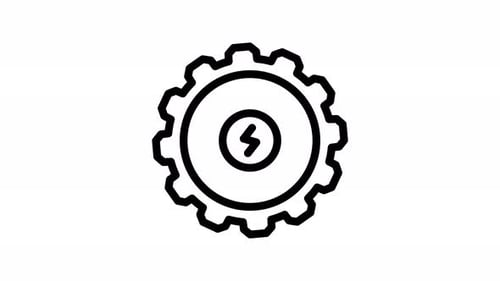 Animated Flat Design Gear and Power Icon