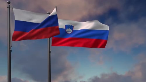 Realistic Waving Flags of Russia and Slovenia