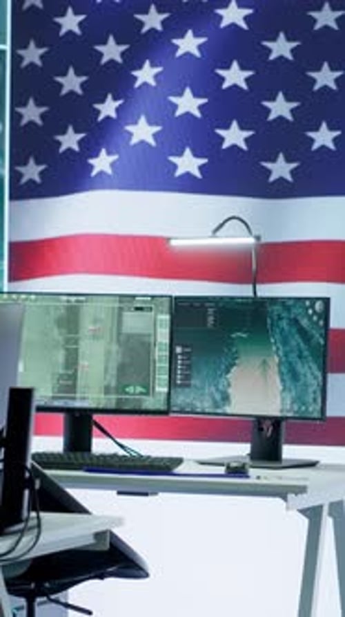 Futuristic Command Center with American Flag