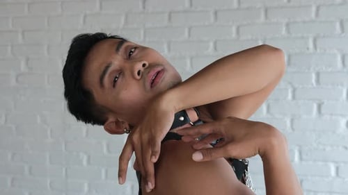 Face Closeup Attractive Asian Homosexual Demonstrates Poses From Vogue A Transgender Model Poses in