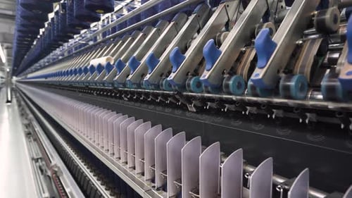 Spinning Factory Production of Fabrics Thread of Silk Linen and Synthetics Automated Process on