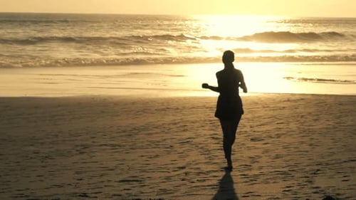 Happy Woman Running on Beach During Sunset, Super 120