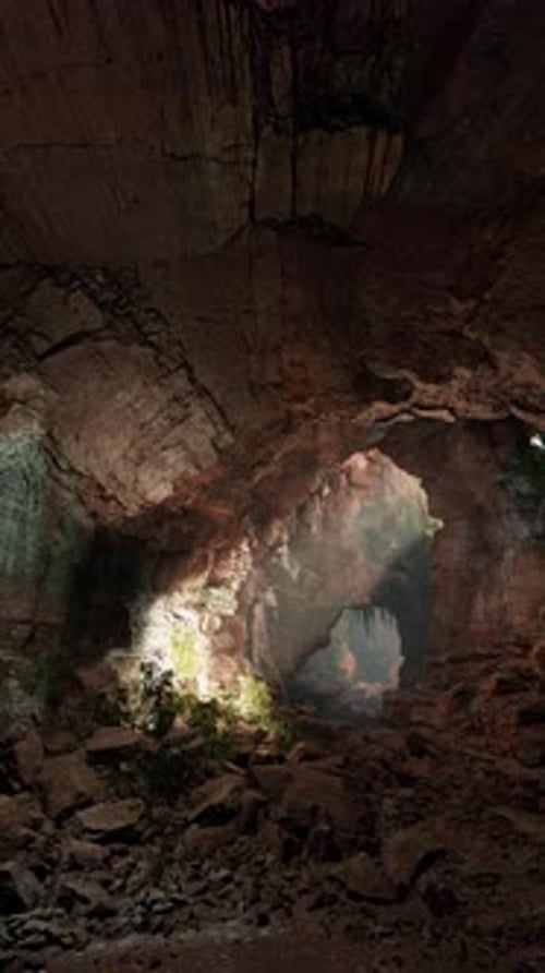 Subterranean Cave Filled With Rocks and Water