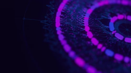 Close Up of Big Data Complex Round Graph Animation Quantum Computing Universe Cyber Space of AI