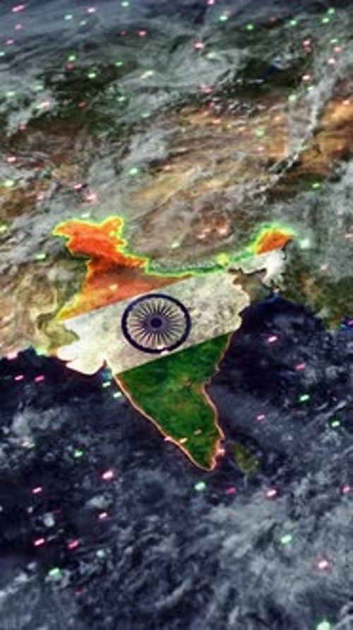Le drapeau de l'Inde sur la carte du monde, drapeau de la carte de l'Inde. Animation mondiale tournante, planète Terre réaliste,